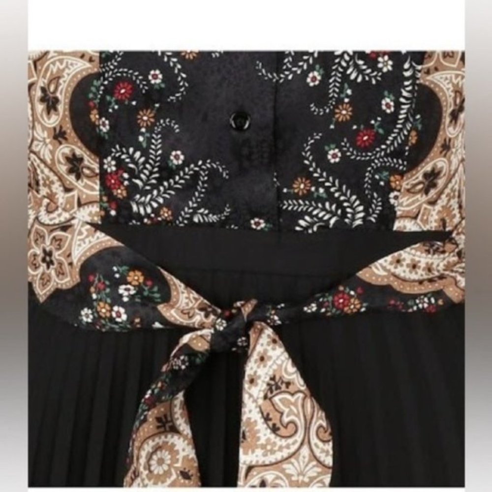 Sandro Black Pleated Midi Dress with Embroidered Panel - Picture 15 of 16